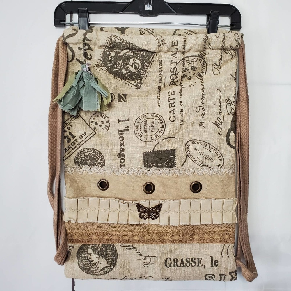 *SOLD* Indian Inc. Butterfly Boho Burlap Knapsack Bag - Picture 8 of 8
